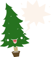 cute cartoon christmas tree with speech bubble in retro style png