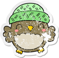 verontruste sticker van een schattige cartoonuil met hoed png