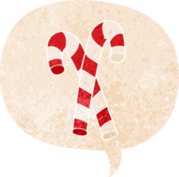 cartoon candy canes with speech bubble in grunge distressed retro textured style png