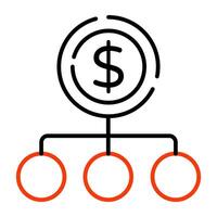 Dollar with nodes, icon of cash network vector