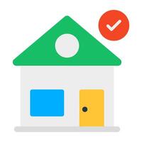 Tick mark with home building, icon of verified home vector