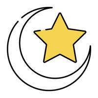 Moon with stars, icon of clear night in flat design vector