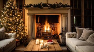 AI generated Christmas at the manor, English countryside decoration and interior decor photo