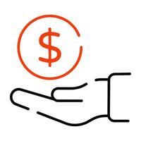 Hand giving money icon in linear design vector