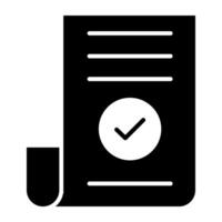 A filled design icon of verified document vector