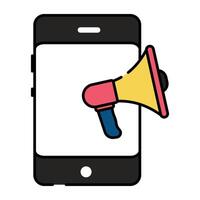 Megaphone with smartphone showcasing mobile marketing icon vector