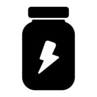 Energy supplement bottle icon in solid design vector