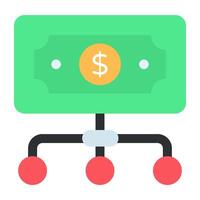 Nodes connected with banknotes, concept of money network icon vector