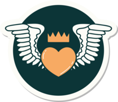 klistermärke av tatuering i traditionell stil av en hjärta med vingar png