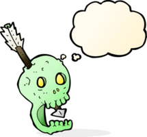 funny cartoon skull and arrow with thought bubble png