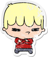 distressed sticker cartoon illustration of a kawaii cute cross boy png