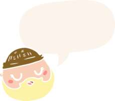 cartoon male face with beard with speech bubble in retro style png