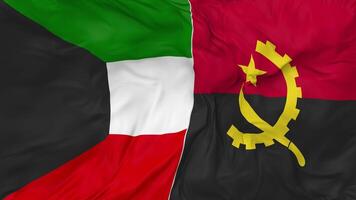 Kuwait and Angola Flags Together Seamless Looping Background, Looped Bump Texture Cloth Waving Slow Motion, 3D Rendering video