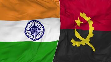 India and Angola Flags Together Seamless Looping Background, Looped Bump Texture Cloth Waving Slow Motion, 3D Rendering video