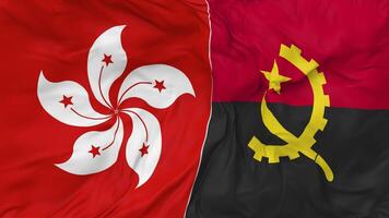 Hong Kong and Angola Flags Together Seamless Looping Background, Looped Bump Texture Cloth Waving Slow Motion, 3D Rendering video