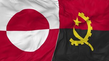 Grönland und Angola Flaggen zusammen nahtlos Schleifen Hintergrund, geloopt stoßen Textur Stoff winken schleppend Bewegung, 3d Rendern video