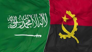 ksa, Royaume de saoudien Saoudite et angola drapeaux ensemble sans couture boucle arrière-plan, en boucle bosse texture tissu agitant lent mouvement, 3d le rendu video