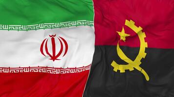 Iran and Angola Flags Together Seamless Looping Background, Looped Bump Texture Cloth Waving Slow Motion, 3D Rendering video