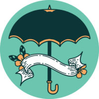 tattoo style icon with banner of an umbrella png