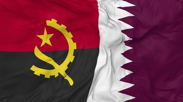 Qatar and Angola Flags Together Seamless Looping Background, Looped Bump Texture Cloth Waving Slow Motion, 3D Rendering video