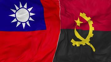 Taiwán y angola banderas juntos sin costura bucle fondo, serpenteado bache textura paño ondulación lento movimiento, 3d representación video
