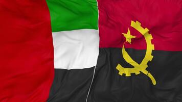 United Arab Emirates and Angola Flags Together Seamless Looping Background, Looped Bump Texture Cloth Waving Slow Motion, 3D Rendering video