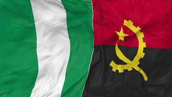 Nigeria and Angola Flags Together Seamless Looping Background, Looped Bump Texture Cloth Waving Slow Motion, 3D Rendering video