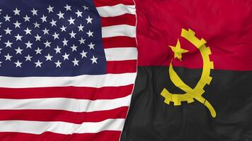 Verenigde staten en Angola vlaggen samen naadloos looping achtergrond, lusvormige buil structuur kleding golvend langzaam beweging, 3d renderen video
