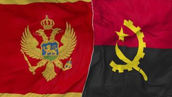 Montenegro e Angola bandeiras juntos desatado looping fundo, em loop colisão textura pano acenando lento movimento, 3d Renderização video