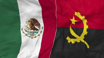 Mexiko und Angola Flaggen zusammen nahtlos Schleifen Hintergrund, geloopt stoßen Textur Stoff winken schleppend Bewegung, 3d Rendern video