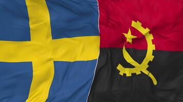 Zweden en Angola vlaggen samen naadloos looping achtergrond, lusvormige buil structuur kleding golvend langzaam beweging, 3d renderen video