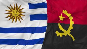 Uruguay and Angola Flags Together Seamless Looping Background, Looped Bump Texture Cloth Waving Slow Motion, 3D Rendering video