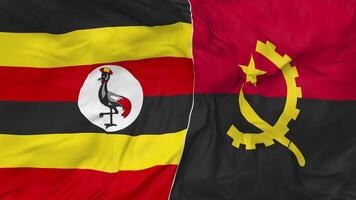 Uganda e angola bandiere insieme senza soluzione di continuità looping sfondo, loop urto struttura stoffa agitando lento movimento, 3d interpretazione video