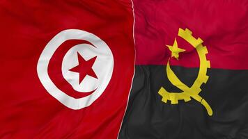 Tunisie et angola drapeaux ensemble sans couture boucle arrière-plan, en boucle bosse texture tissu agitant lent mouvement, 3d le rendu video