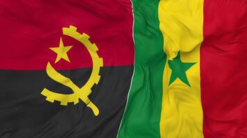 Senegal and Angola Flags Together Seamless Looping Background, Looped Bump Texture Cloth Waving Slow Motion, 3D Rendering video