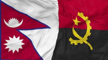 Nepal and Angola Flags Together Seamless Looping Background, Looped Bump Texture Cloth Waving Slow Motion, 3D Rendering video