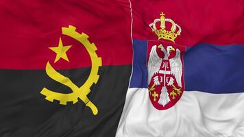 Serbia and Angola Flags Together Seamless Looping Background, Looped Bump Texture Cloth Waving Slow Motion, 3D Rendering video