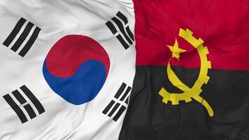 South Korea and Angola Flags Together Seamless Looping Background, Looped Bump Texture Cloth Waving Slow Motion, 3D Rendering video