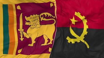 Sri Lanka and Angola Flags Together Seamless Looping Background, Looped Bump Texture Cloth Waving Slow Motion, 3D Rendering video