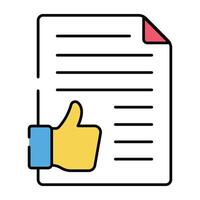 Thumbs up with document denoting concept of feedback paper vector
