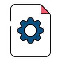 Gear on folded paper denoting concept of file setting vector