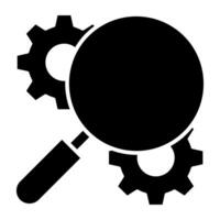 Gears under magnifying glass, concept of search engine optimization vector