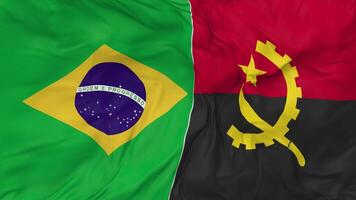 Brazil and Angola Flags Together Seamless Looping Background, Looped Bump Texture Cloth Waving Slow Motion, 3D Rendering video