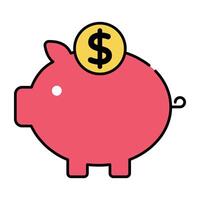 Dollar with penny showcasing piggy bank savings icon vector