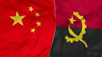 China and Angola Flags Together Seamless Looping Background, Looped Bump Texture Cloth Waving Slow Motion, 3D Rendering video