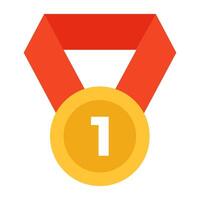 1st position achievement medal icon in flat design vector