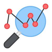 Polyline chart under magnifying glass showing concept of trend analysis vector