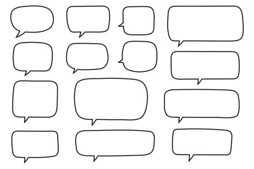 Set of hand drawn line speech bubbles in rectangular shape. Speech balloon, chat bubble art vector line speech bubbles for apps and websites.