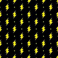 Yellow lightning bolt vector seamless pattern on black background.