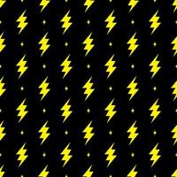 Yellow lightning bolt vector seamless pattern on black background.